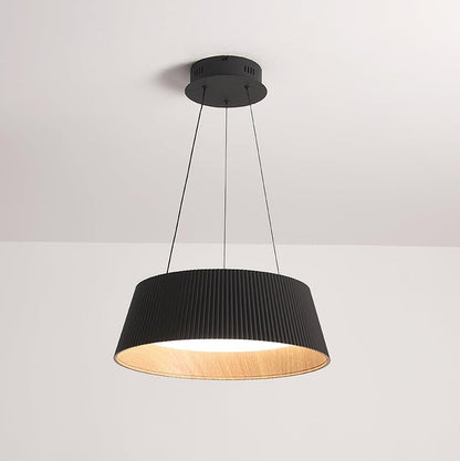 Contemporary Ribbed LED Pendant Light with Wooden Accent