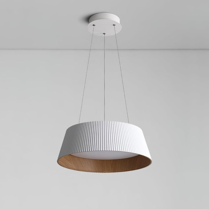 Contemporary Ribbed LED Pendant Light with Wooden Accent