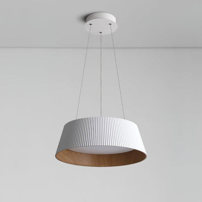 Contemporary Ribbed LED Pendant Light with Wooden Accent