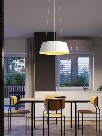 Contemporary Ribbed LED Pendant Light with Wooden Accent