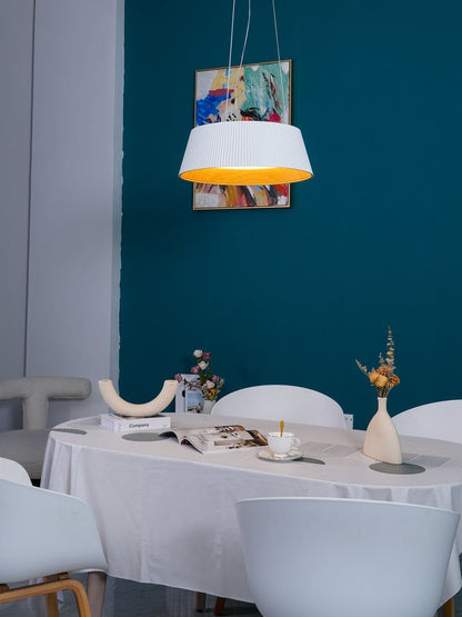 Contemporary Ribbed LED Pendant Light with Wooden Accent
