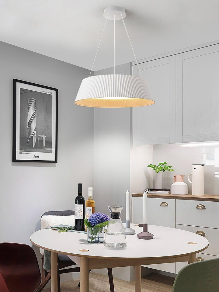 Contemporary Ribbed LED Pendant Light with Wooden Accent