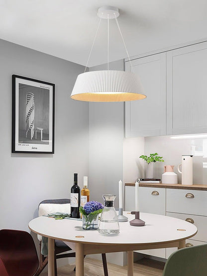 Contemporary Ribbed LED Pendant Light with Wooden Accent