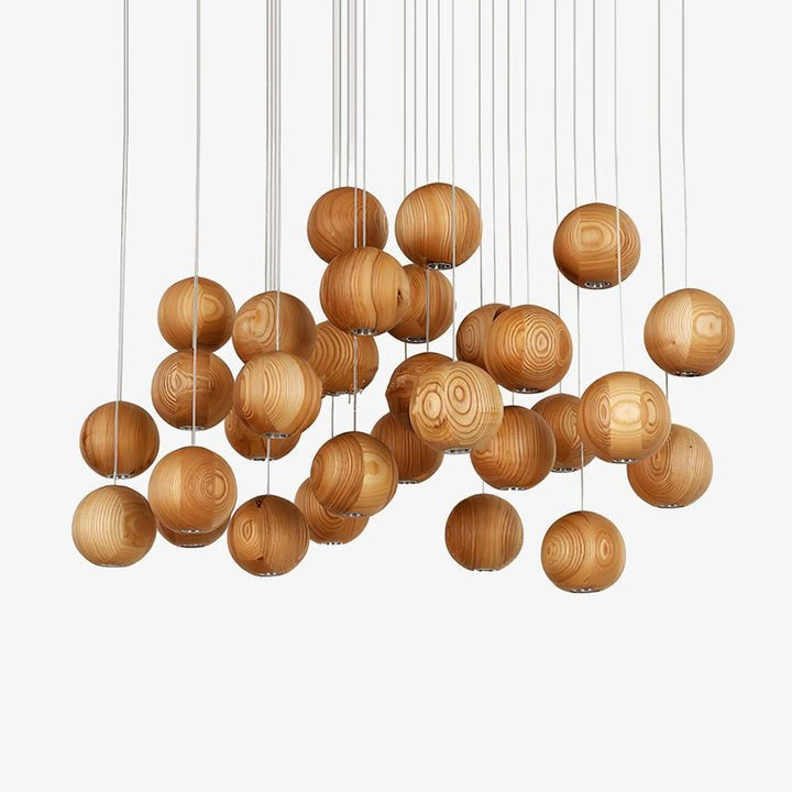 Contemporary Wooden Orb Cluster Pendant Light Fixture