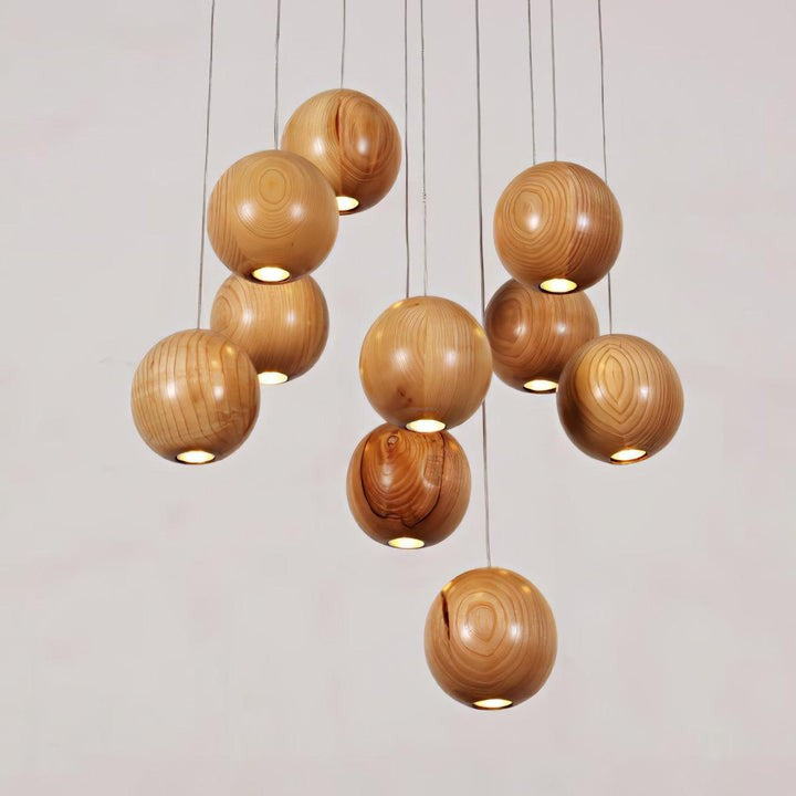 Contemporary Wooden Orb Cluster Pendant Light Fixture