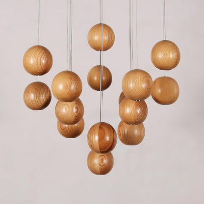 Contemporary Wooden Orb Cluster Pendant Light Fixture