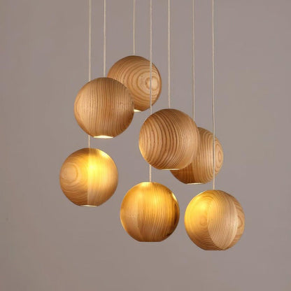 Contemporary Wooden Orb Cluster Pendant Light Fixture