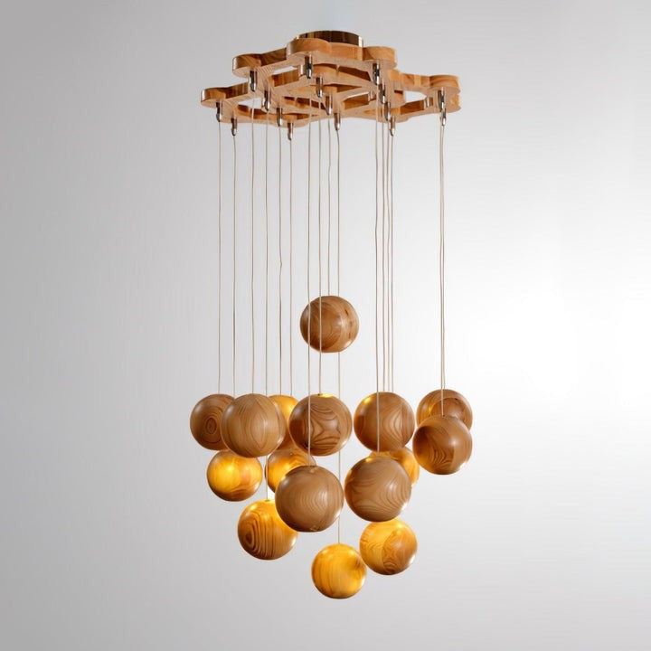 Contemporary Wooden Orb Cluster Pendant Light Fixture