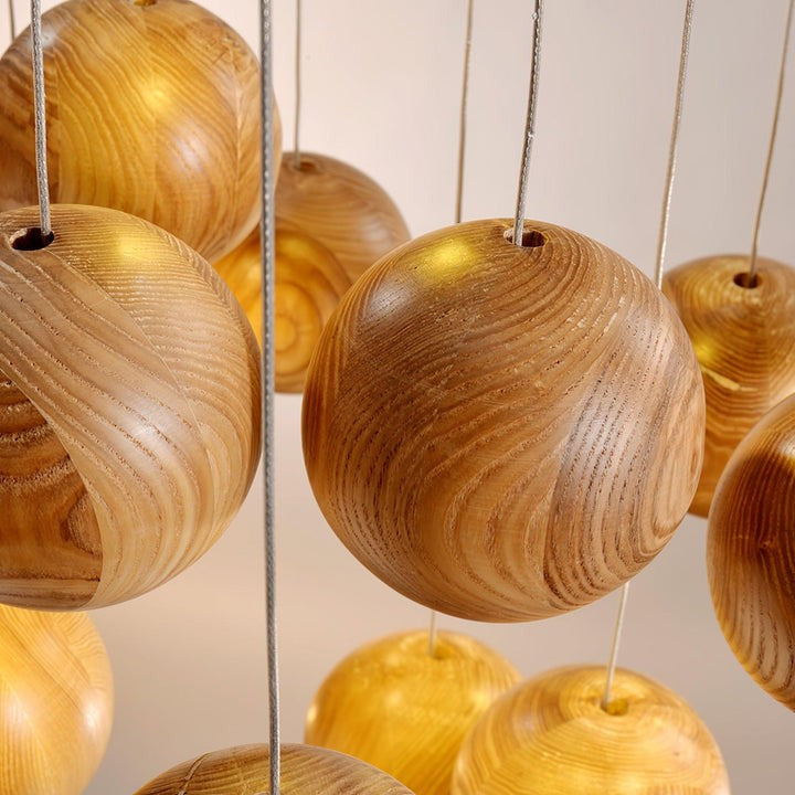 Contemporary Wooden Orb Cluster Pendant Light Fixture