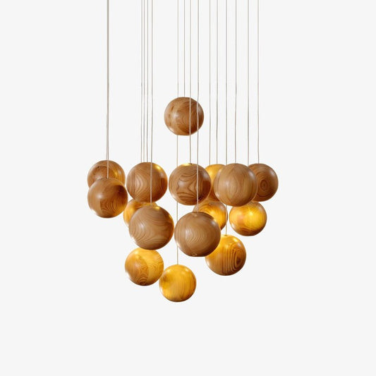Contemporary Wooden Orb Cluster Pendant Light Fixture