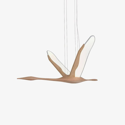 Crane-Inspired Wood & Metal LED Pendant Light
