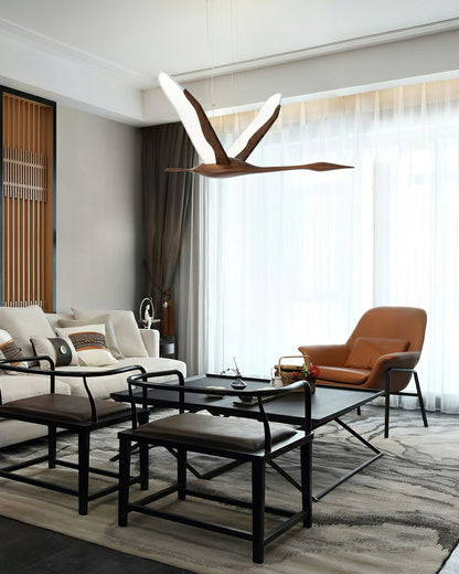 Crane-Inspired Wood & Metal LED Pendant Light