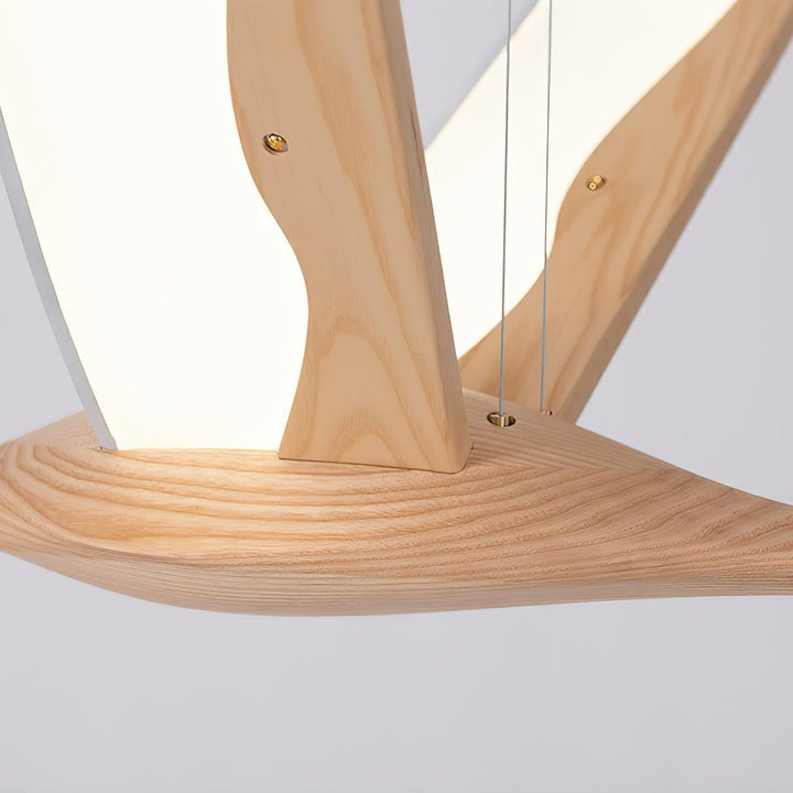 Crane-Inspired Wood & Metal LED Pendant Light