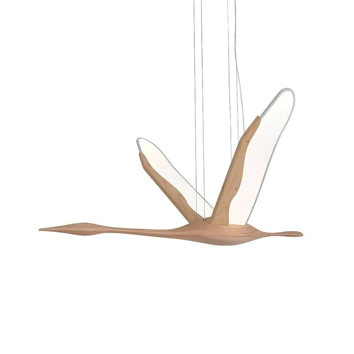 Crane-Inspired Wood & Metal LED Pendant Light