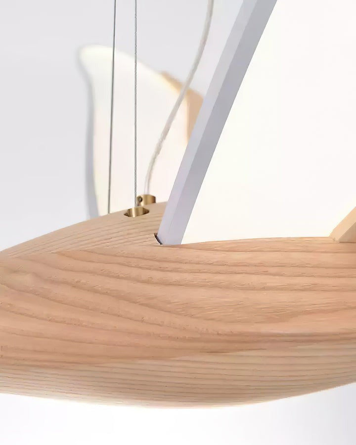 Crane-Inspired Wood & Metal LED Pendant Light