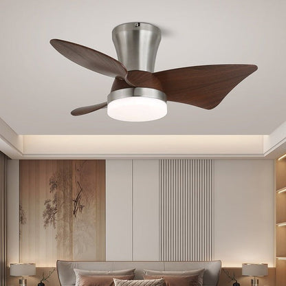 Curved Walnut Blade Ceiling Fan with Integrated LED Light