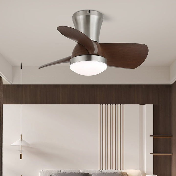 Curved Walnut Blade Ceiling Fan with Integrated LED Light