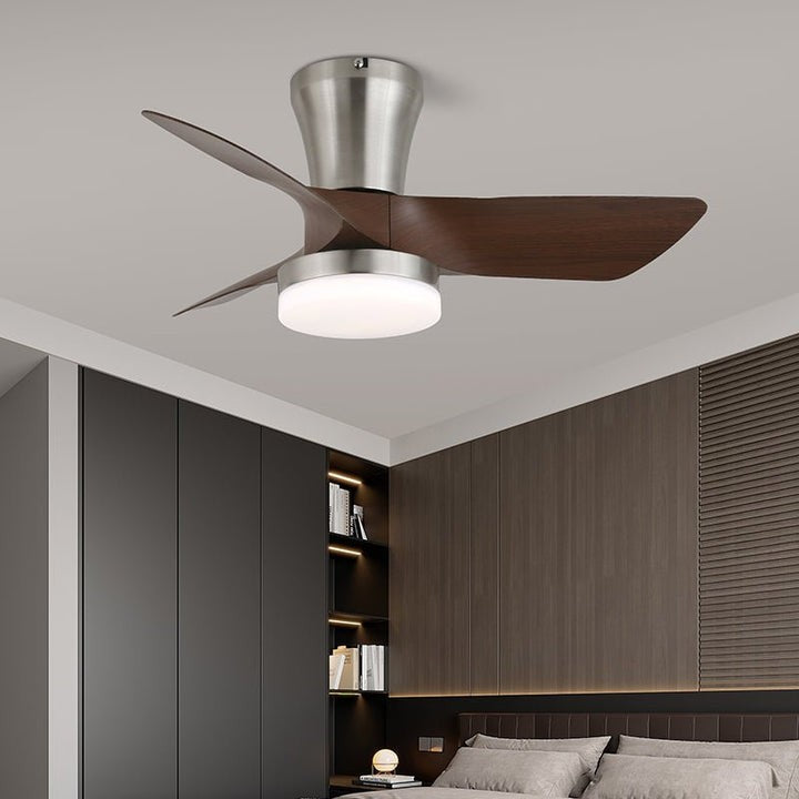 Curved Walnut Blade Ceiling Fan with Integrated LED Light