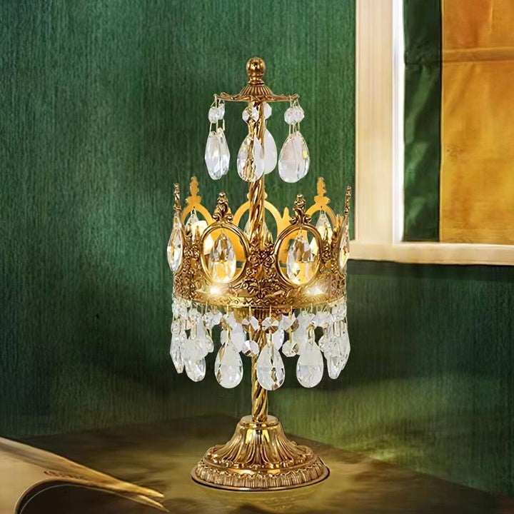 Elegant Clear Crystal Table Lamp with Copper Plating