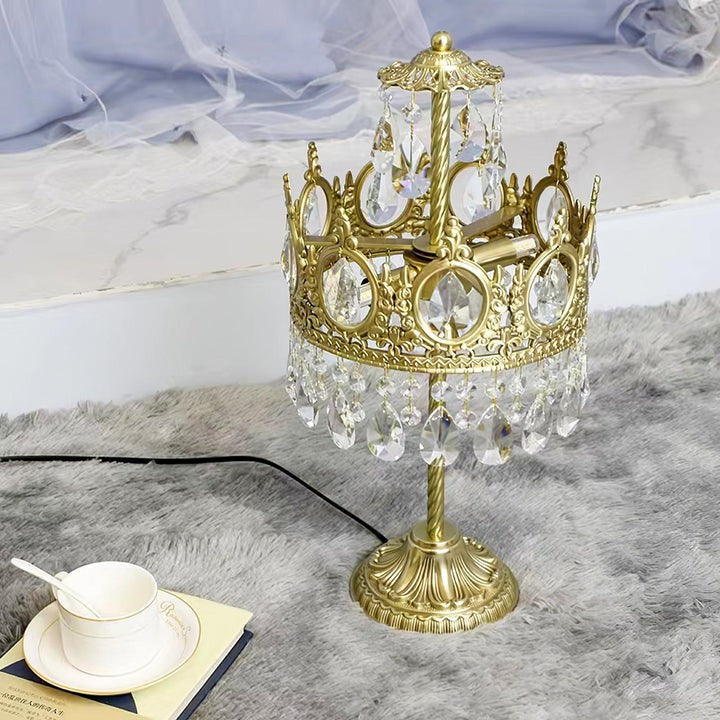 Elegant Clear Crystal Table Lamp with Copper Plating