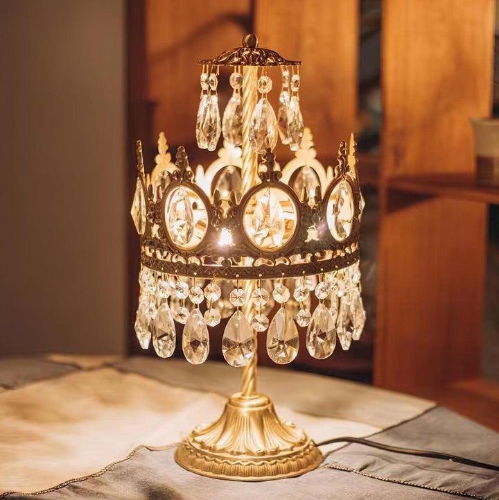 Elegant Clear Crystal Table Lamp with Copper Plating