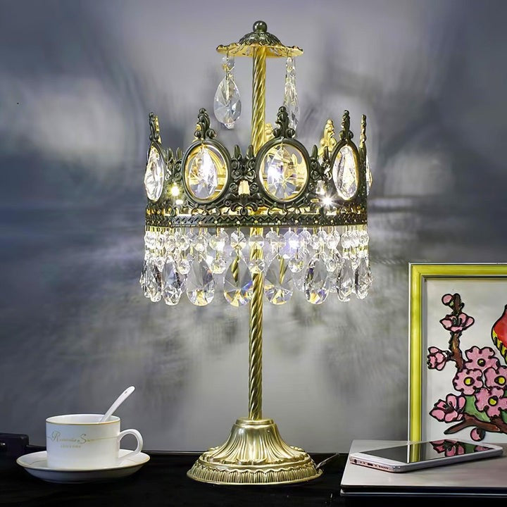 Elegant Clear Crystal Table Lamp with Copper Plating