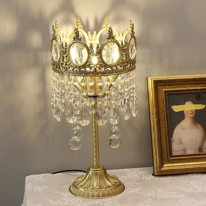 Elegant Clear Crystal Table Lamp with Copper Plating