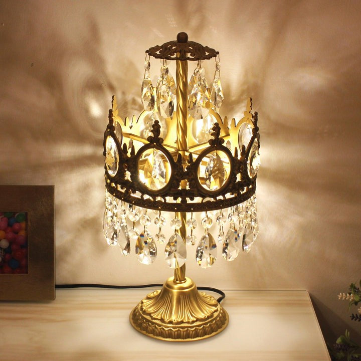Elegant Clear Crystal Table Lamp with Copper Plating