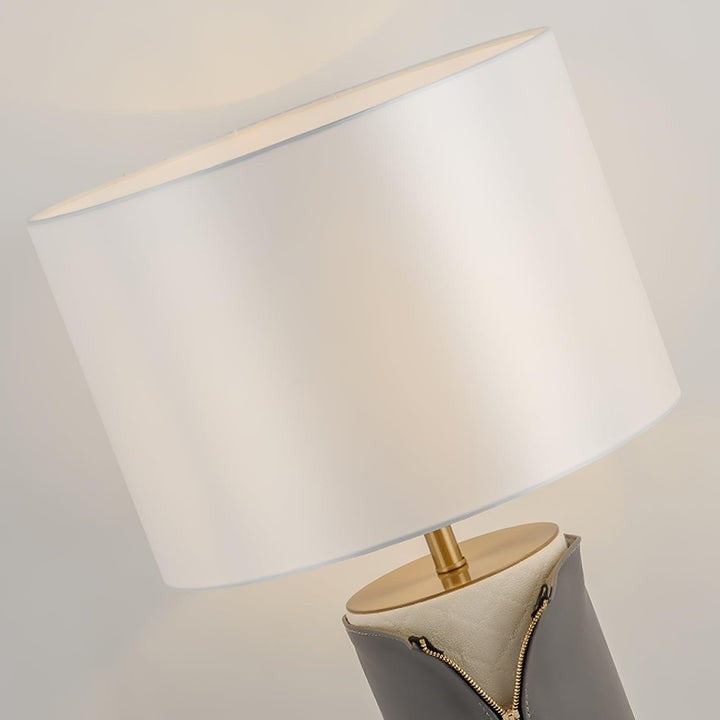 Elegant Leather & Metal Table Lamp with Gold Accents