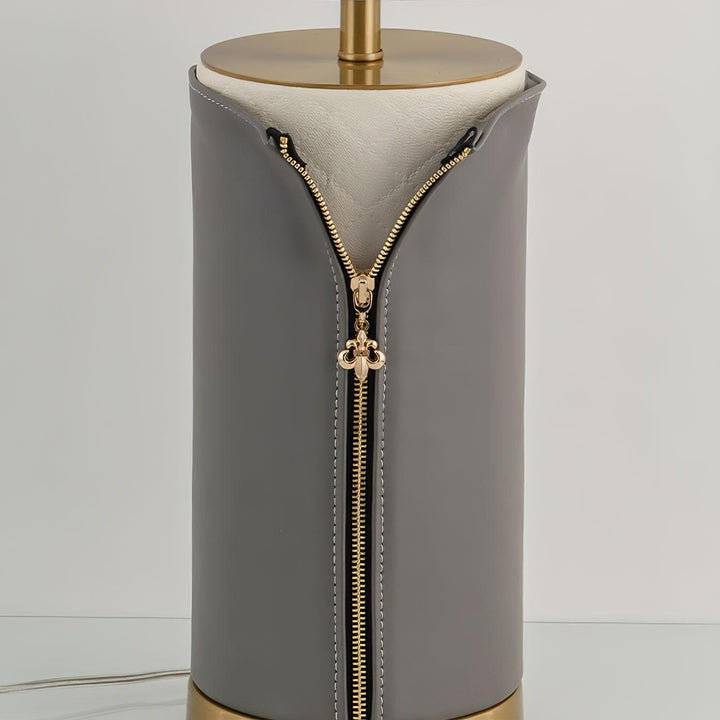 Elegant Leather & Metal Table Lamp with Gold Accents