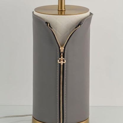 Elegant Leather & Metal Table Lamp with Gold Accents