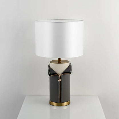 Elegant Leather & Metal Table Lamp with Gold Accents
