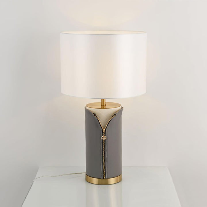 Elegant Leather & Metal Table Lamp with Gold Accents