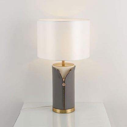 Elegant Leather & Metal Table Lamp with Gold Accents