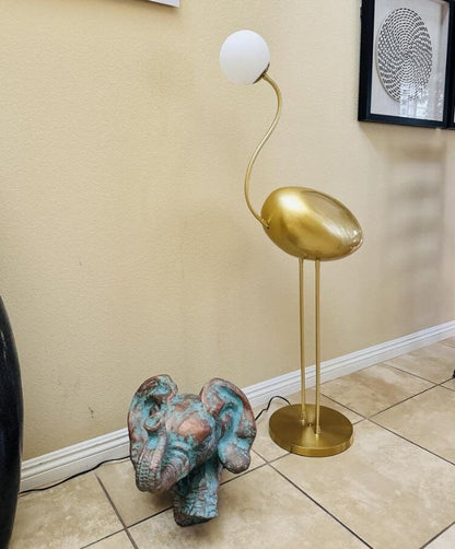 Flamingo-Inspired Gold Floor Lamp with Glass Orb