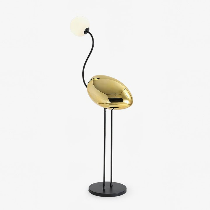 Flamingo-Inspired Gold Floor Lamp with Glass Orb