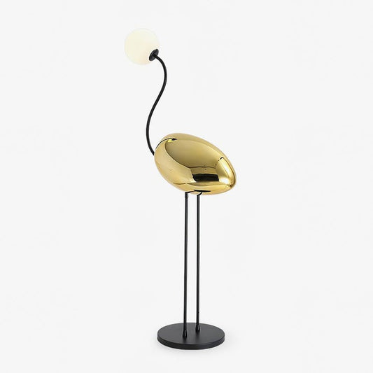 Flamingo-Inspired Gold Floor Lamp with Glass Orb