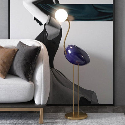 Flamingo-Inspired Gold Floor Lamp with Glass Orb