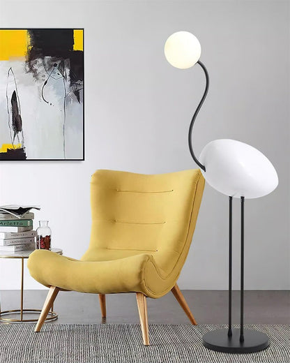 Flamingo-Inspired Gold Floor Lamp with Glass Orb