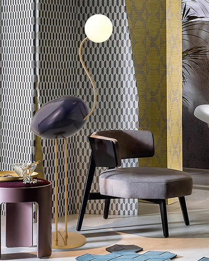 Flamingo-Inspired Gold Floor Lamp with Glass Orb