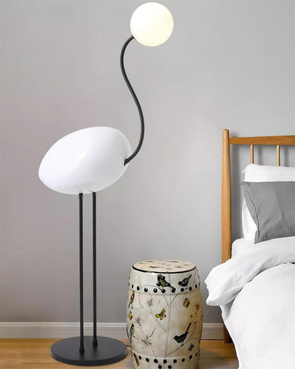 Flamingo-Inspired Gold Floor Lamp with Glass Orb