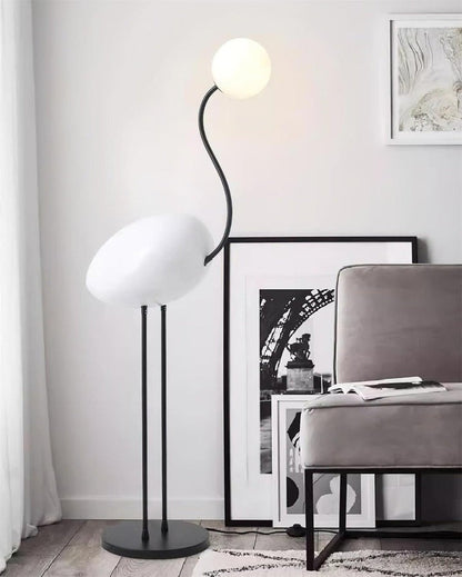 Flamingo-Inspired Gold Floor Lamp with Glass Orb