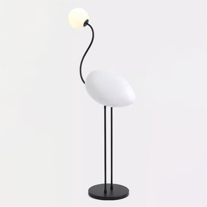 Flamingo-Inspired Gold Floor Lamp with Glass Orb