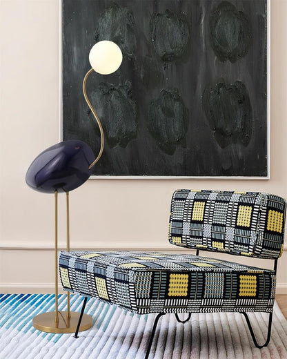 Flamingo-Inspired Gold Floor Lamp with Glass Orb