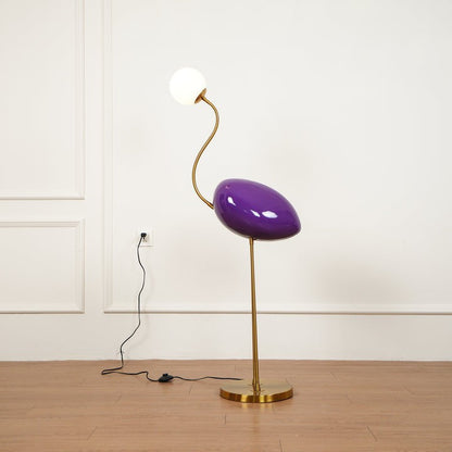 Flamingo-Inspired Gold Floor Lamp with Glass Orb