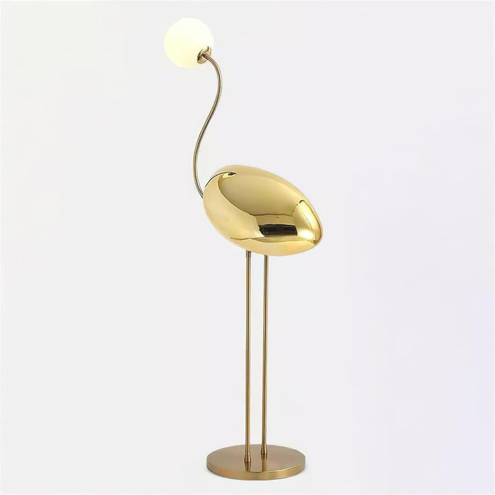Flamingo-Inspired Gold Floor Lamp with Glass Orb