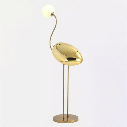 Flamingo-Inspired Gold Floor Lamp with Glass Orb