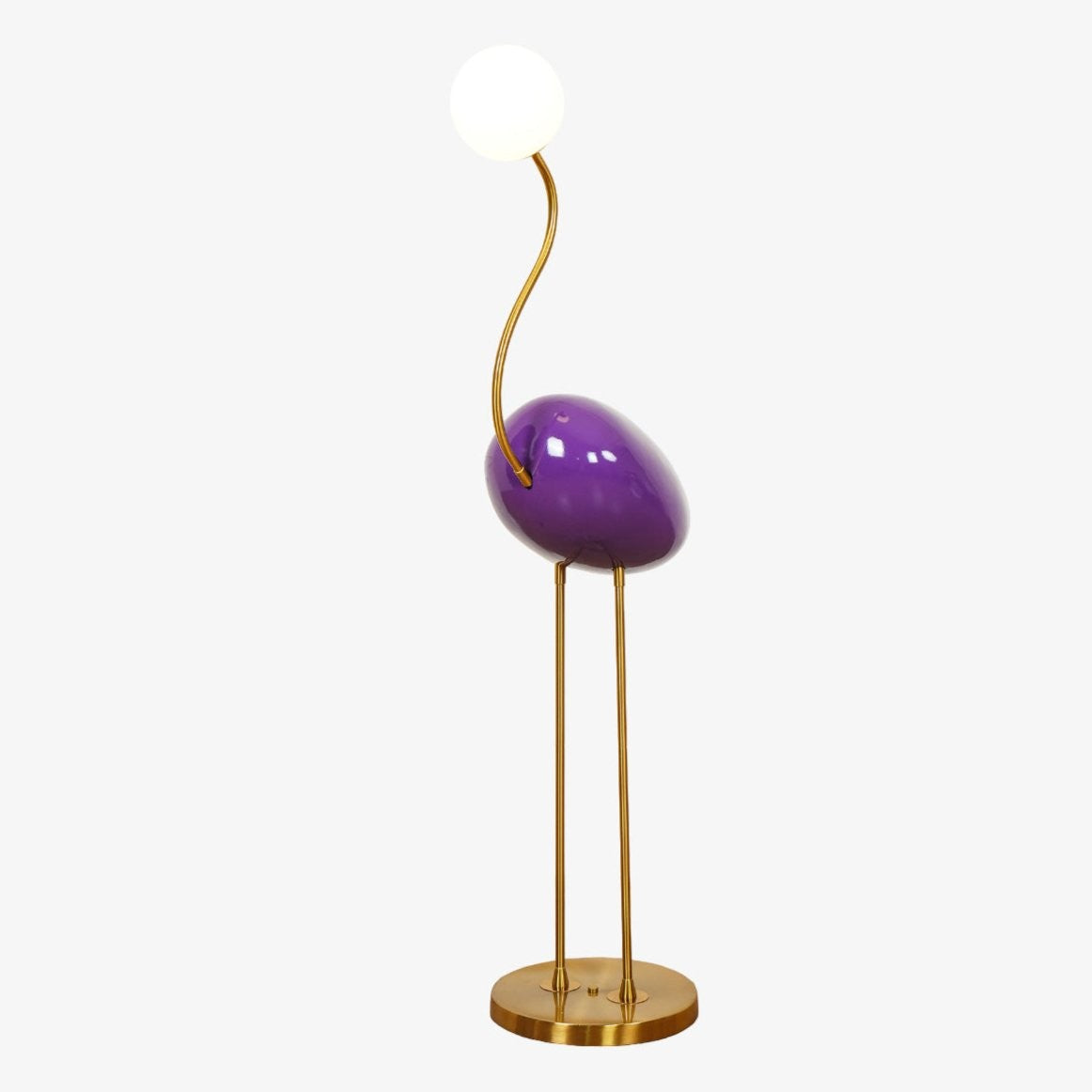 Flamingo-Inspired Gold Floor Lamp with Glass Orb