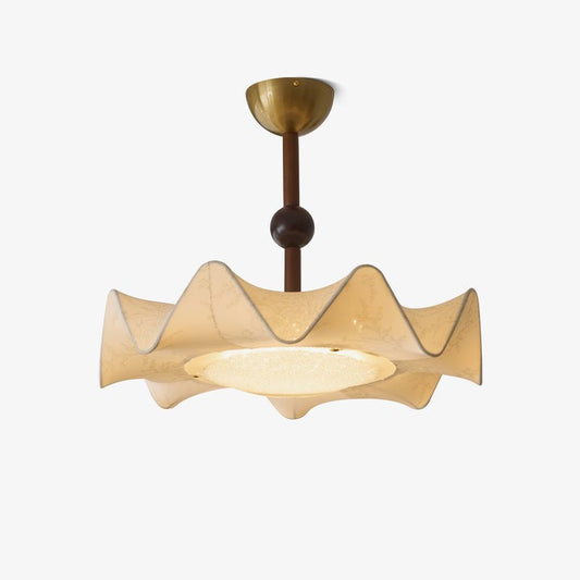Floral Fabric LED Ceiling Fixture with Wood & Iron Accents