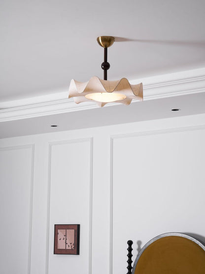 Floral Fabric LED Ceiling Fixture with Wood & Iron Accents